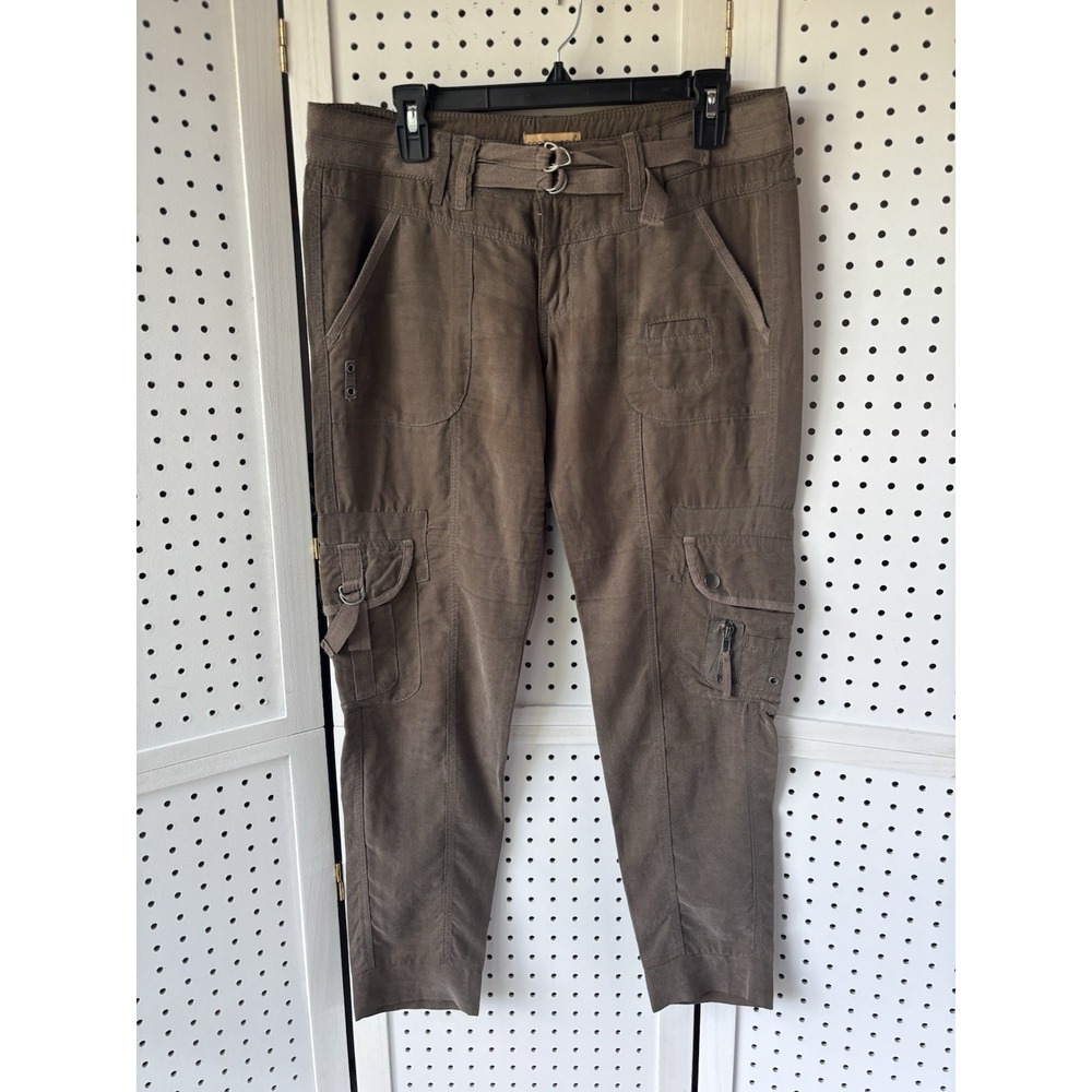 See Thru Soul Lightweight 100% Tencel Cargo Pants Belted Brown Women's 28